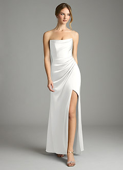 Azazie Leonis Brautjungfernkleider Wandelbar Meerjungfrau-Linie Plissee Stretch-Satin Kleid Weiß image5