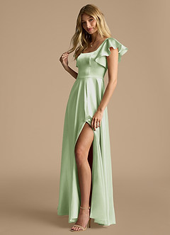 Azazie Bondi Brautjungfernkleider A-Linie Schleifen Metallischer Satin Kleid Staubiger Salbeigrün image7
