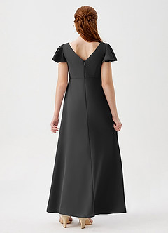 Azazie Soren Junior Black A-Line Ruched Stretch Satin Dress image2