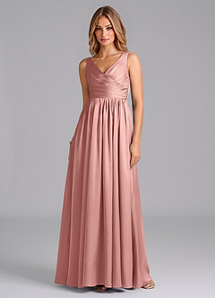 Azazie Keyla Bridesmaid Dresses Rosette A-Line Pleated Stretch Satin Dress image1