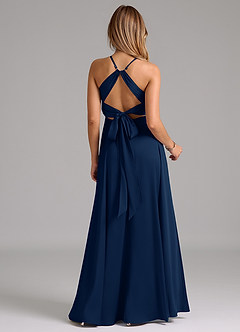 Azazie Evalleen Final Sale Dark Navy A-Line Pleated Stretch Satin Dress image6