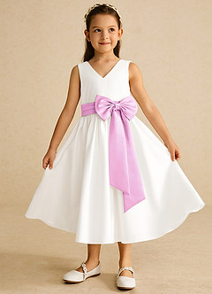 Azazie Darling Flower Girl Dresses Ivory Candy Pink A-Line Bow Cotton Dress image2