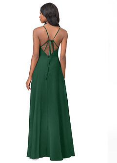 Azazie Everleigh Vestidos de damas de honor Vestido de Verde Oscuro de Gasa de Corte en A con Corazón plisado image3