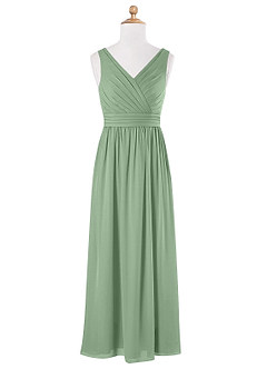 Azazie Kora Junior A-Linie Plissee Chiffon Kleid Matcha image5
