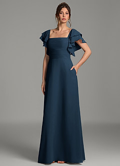 Azazie Dacia Bridesmaid Dresses Dark Navy A-Line Ruched Chiffon Dress image6