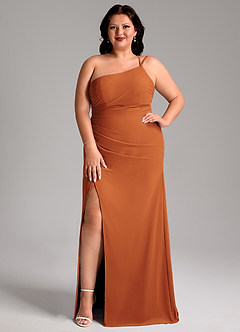 Azazie Eren Bridesmaid Dresses Cinnamon Sheath One Shoulder Chiffon Dress image8