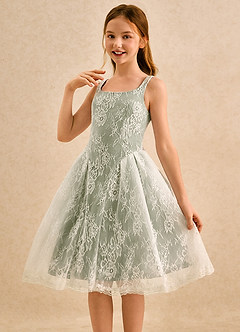 Azazie Cubbie Girls Formal Robe Demoiselle D'honneur Fillette Robe Trapèze en Dentelle Pistache image3