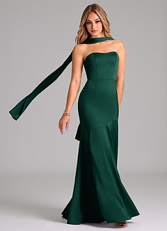 Azazie Shiloh Bridesmaid Dresses Emerald Mermaid Strapless Stretch Satin Convertible Dress image1