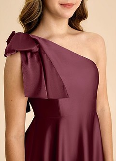Azazie Penguin Junior Cabernet A-Line Bow Stretch Satin Dress image7