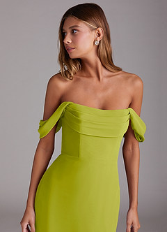 Azazie Saige Vestidos de damas de honor Vestido de Hierba De Limón de Gasa de Corte en A Convertible con Vestidos sin tirantes image5