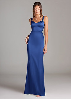 Azazie Denice Robes de demoiselle d'honneur Robe Fourreau en Satin extensible Plissée Bleu Roi image3