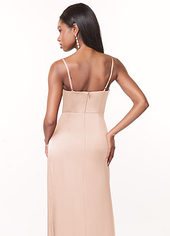 Azazie Maci Bridesmaid Dresses Blushing Pink A-Line V-Neck Pleated Stretch Satin Dress image4