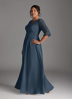 Azazie Mirielle Brudens mor kjoler A-Line Scoop Blonde Chiffon Gulv-længde Kjole image10