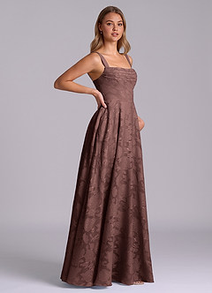 Azazie Shaude Bridesmaid Dresses Espresso A-Line Pleated Floral Burnout Dress image7