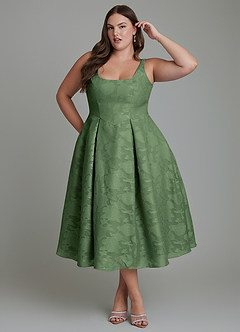 Azazie Amalie Bridesmaid Dresses Eucalyptus A-Line Pleated Floral Burnout Dress image9