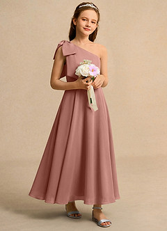 Azazie Guppy Junior Formal vestidos de niña de las flores Vestido de Rosa De Cedro de Gasa de Corte En A con Hombro unilateral image1