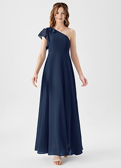 Azazie Arabella Junior Dark Navy A-Line Ruched Chiffon Dress image5