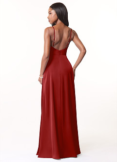 Azazie Brielle Robes de demoiselle d'honneur Robe Trapèze en Satin extensible Bretelles spaghetti Grenade image2