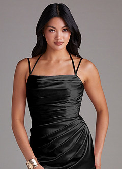 Desi Black Sheath Pleated Metallic Satin Dress image3