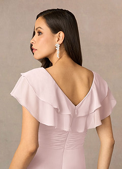 Azazie Snapdragon Mother of the Bride Dresses Blushing Pink A-Line V-Neck Ruched Chiffon Dress image5
