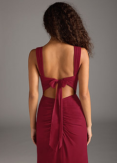 Azazie Jesaphine Bridesmaid Dresses Burgundy Sheath Bow Chiffon Dress image6