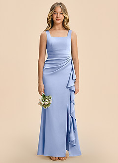 Azazie Adrienne Junior Ice Sheath Pleated Stretch Satin Dress image3