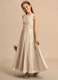 Azazie Ducky Girl Blumenmädchenkleider A-Linie Plissee Chiffon Kleid Champagner image5