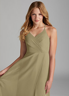 Azazie Davis Junior A-Linie Chiffon Kleid Moosgrün image6