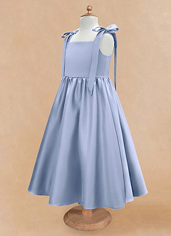 Azazie Chelsie Flower Girl Dresses Ice A-Line Bow Matte Satin Dress image7