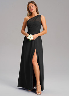 Azazie Phaedra Jurken voor bruidsmeisjes Jurk van Chiffon met A-Lijn One-Shoulder Zwart image12