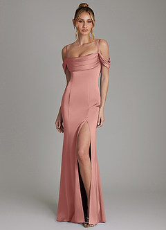 Azazie Nira Suknie dla druhen Syrena Gorset Satyna elastyczna Do ziemi Sukienka image5