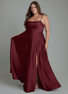 Azazie Elle Bridesmaid Dresses Cabernet A-Line Pleated Stretch Satin Dress image8