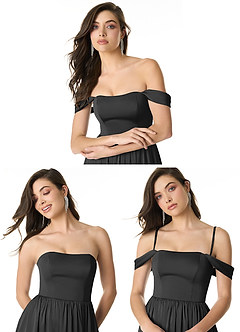 Azazie Morana Vestidos de damas de honor Vestido de Negro de Satén Elástico de Corte en A Convertible con Vestidos sin tirantes image10