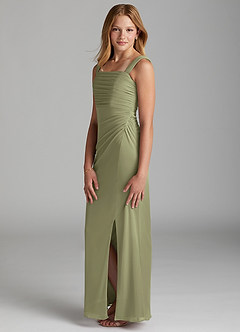 Azazie Jesaphine Junior Pistachio Sheath Pleated Mesh Dress image5