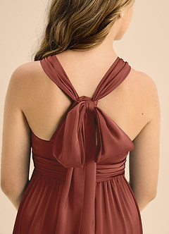 Azazie Jaylah Junior Auburn A-Line Pleated Stretch Satin Dress image7