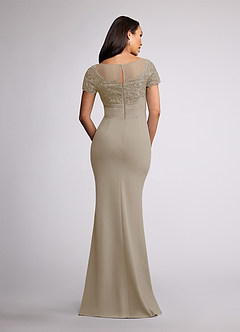 Azazie Susan Mother of the Bride Dresses Taupe Sheath Lace Stretch Crepe Dress image4
