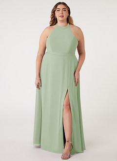 Azazie Clarice Bridesmaid Dresses Dusty Sage A-Line Halter Chiffon Dress image1