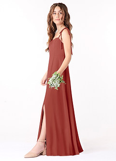 Azazie Rosey Junior Terracotta A-Line Sweetheart Neckline Chiffon Dress image3