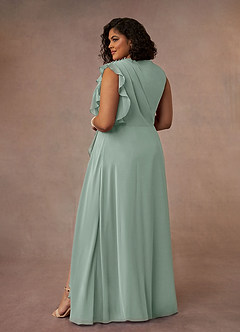 Azazie Narine vestidos de madre de la novia Vestido Agave de Gasa de Corte en A con Cuello alto plisado image10