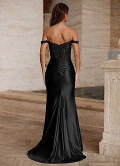 Wrentino Black Embroidered Appliqué Satin Prom Dress image2