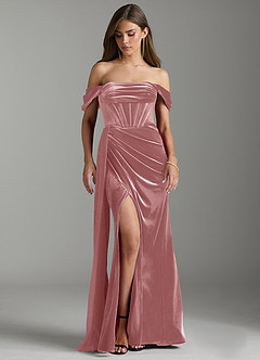 Azazie Amyra Vestidos de damas de honor Vestido de Rosa Polvorienta de terciopelo de Corte Recto Convertible con Vestidos sin tirantes image4