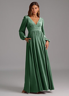 Azazie Norah Bridesmaid Dresses Eucalyptus A-Line Long Sleeve Velvet Dress image5
