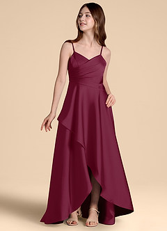 Azazie Prisha Junior Linia A Pofałdowany Satyna elastyczna Długość podłogi Młodsza druhna Sukienka image4