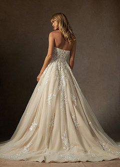 Azazie Keri Wedding Dresses Diamond White Nude Ball-Gown Strapless Lace Dress image2