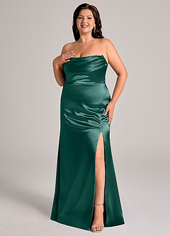 Azazie Saige Bridesmaid Dresses Pine Sheath Off the Shoulder Metallic Satin Convertible Dress image12