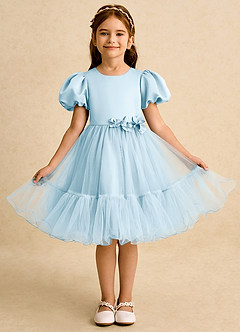Azazie Cocoa Flower Girl Dresses Sky Blue Ball-Gown Pleated Tulle Dress image5