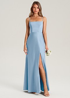 Azazie Lidia Bridesmaid Dresses Powder Blue Mermaid Side Slit Stretch Satin Dress image11