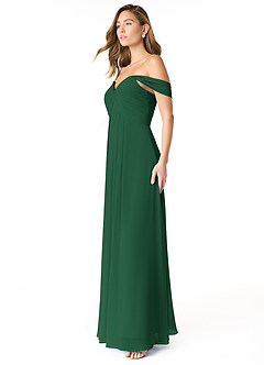 Azazie Kaitlynn Vestidos de damas de honor Vestido de Verde Oscuro de Gasa de Imperio Convertible con Fruncido image4