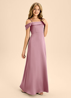 Azazie Anselie Junior Vintage Mauve A-Line Off the Shoulder Stretch Satin Dress image5