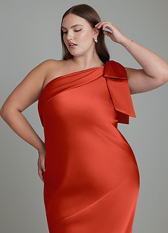Azazie Yuanna Bridesmaid Dresses Rust Mermaid One Shoulder Stretch Satin Dress image10